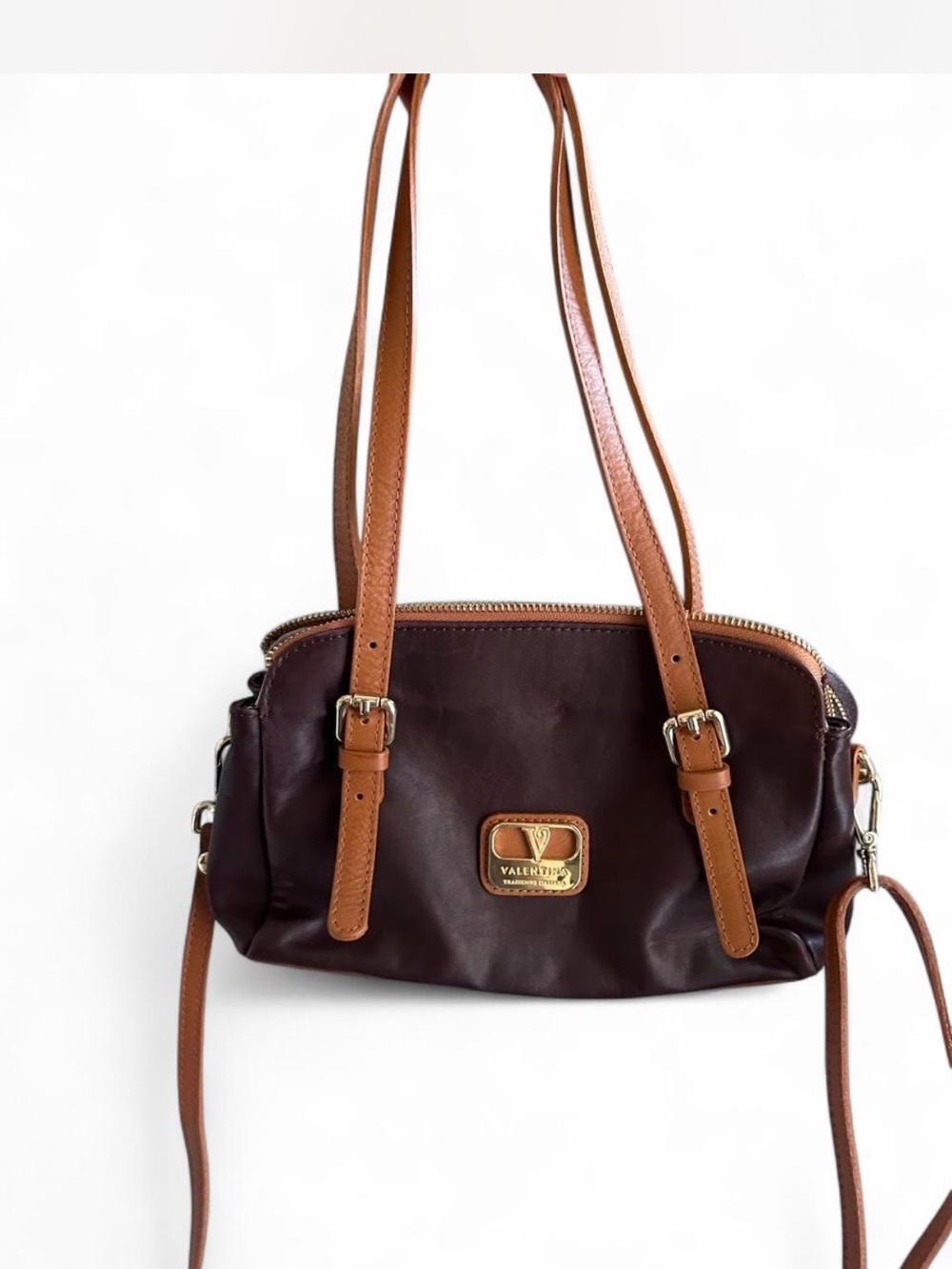 Valentina Brown Leather Crossbody Bag with Tan Straps